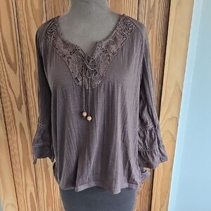New York Laundry Taupe Lace Blouse